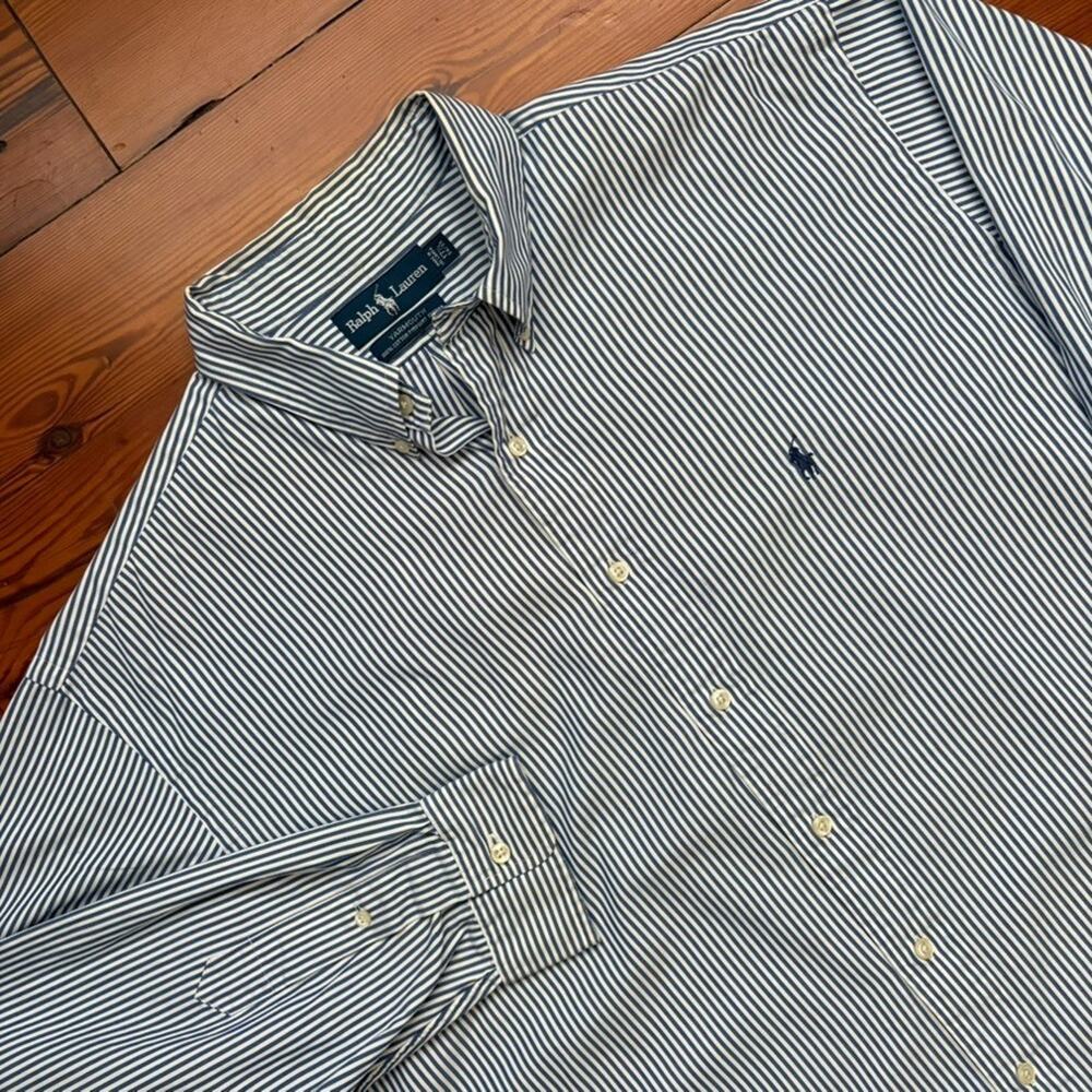 VTG Polo Ralph Lauren Shirt Men's Size 2XL Striped Oxford Button Up Blue White